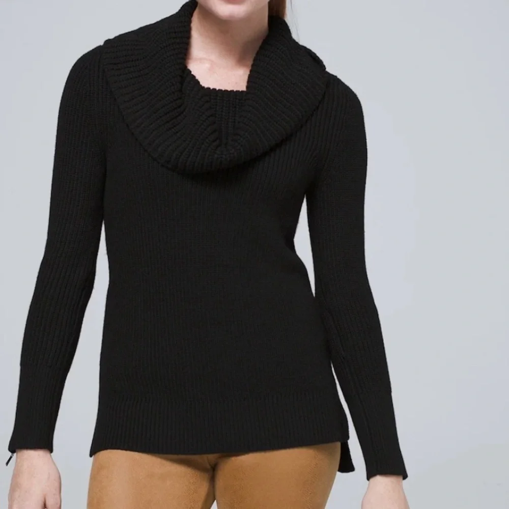 White‎ House Black Market cowl neck sweater with silver button sleeve accents